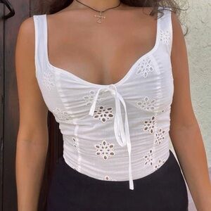 Princess Polly White Lace-Up Eyelet Top